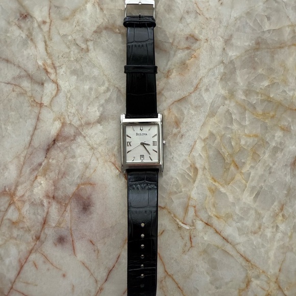 Bulova Silver Dial Watch with Black Strap - Picture 1 of 5